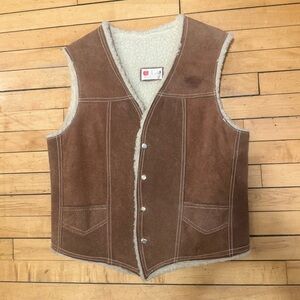 SOLD! Vintage 80s Joes Genuine Leather Sherpa Line Suede Leather 3Pocket Vest 38